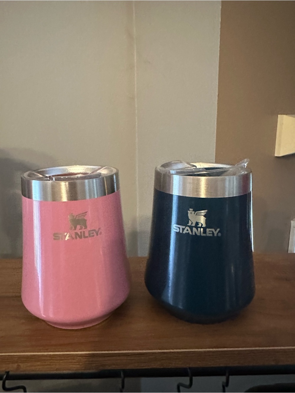 2 Stanley Pink and Dark Blue Insulated Cups with Stainless Lids